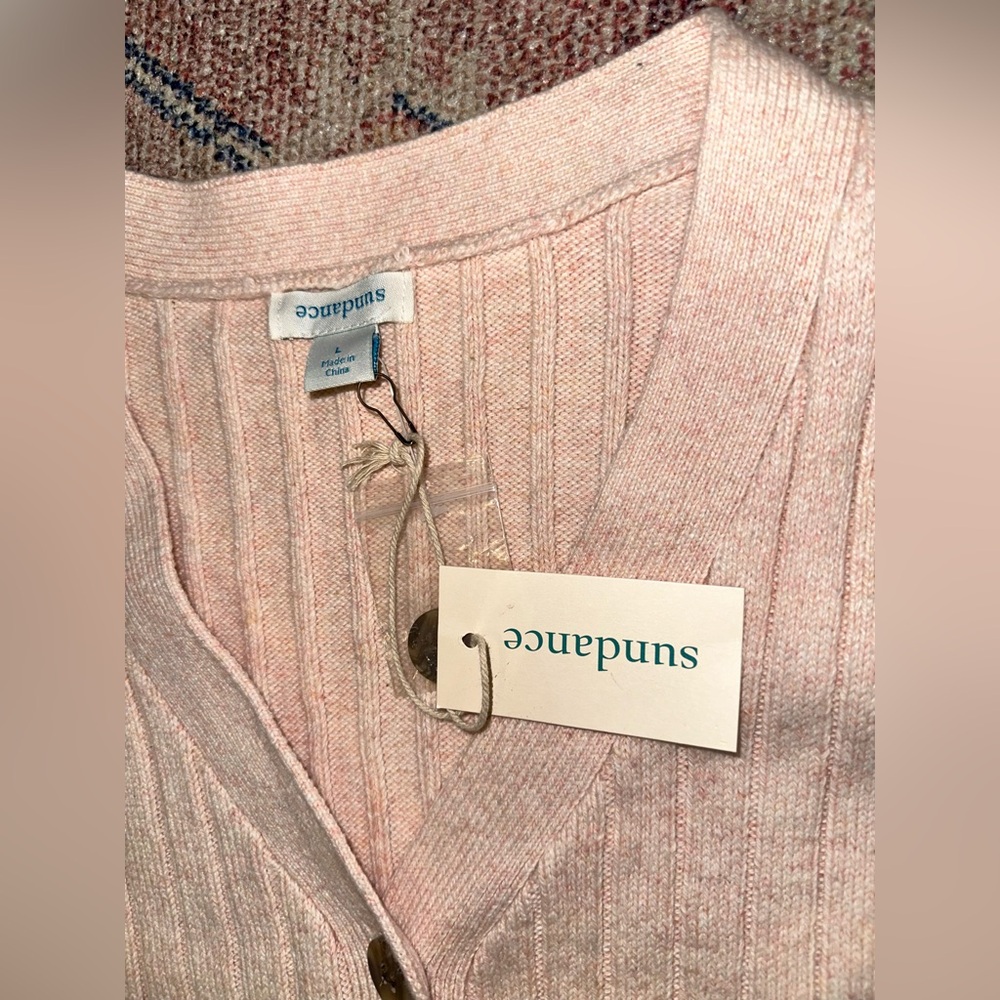 Sundance Ribbed V-Neck Button Sweater in Light Pink - Picture 4 of 11